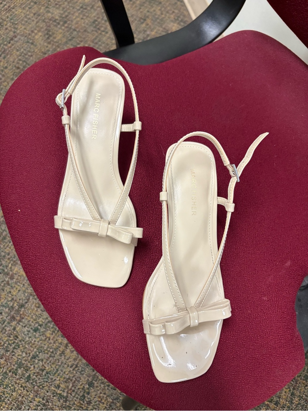 Marc Fisher Patent Cream Slingback Sandals with Bow